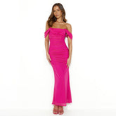 Dress Slim Fit Backless off-Neck Mesh Stitching Hip Dress